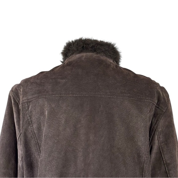 Y2K CROPPED SUEDE LEATHER FAUX FUR TRIM CHOCOLATE BROWN JACKET COLDWATER CREEK - Picture 11 of 15
